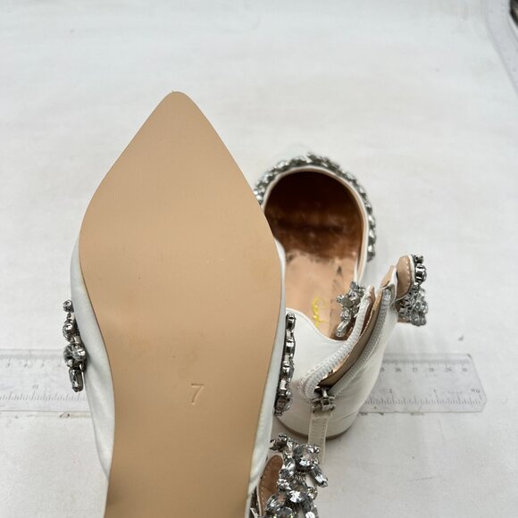 XYD Women Pointed Toe Wedding Flat Sandals Sparkly Rhinestones Ankle Strap White - Picture 6 of 8